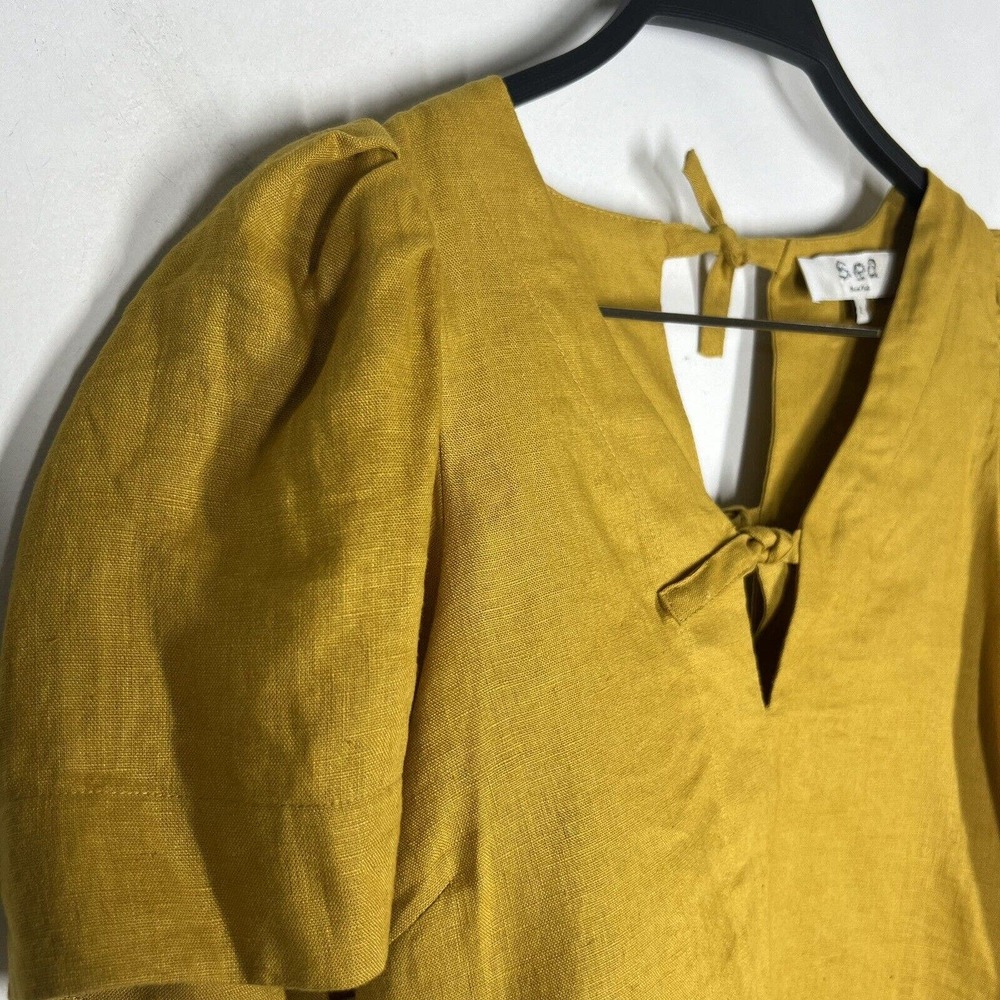 Sea New York Sz 2 Minka Puff Sleeve Linen Top in Saffron Yellow - Picture 5 of 9
